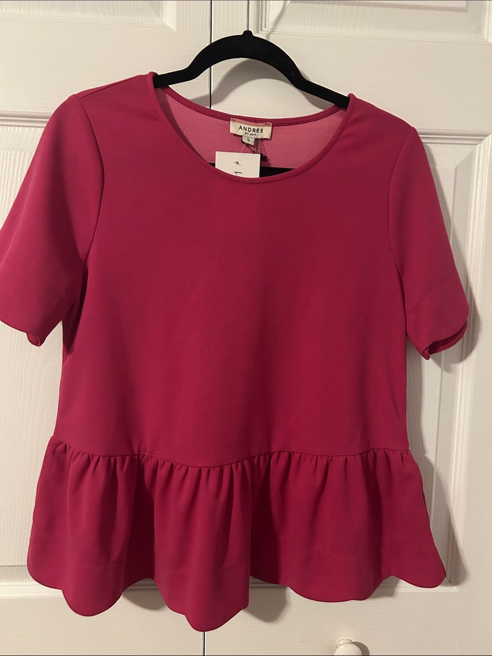 ANDREE BY UNIT Short-Sleeve Peplum Top - Fuchsia Pink